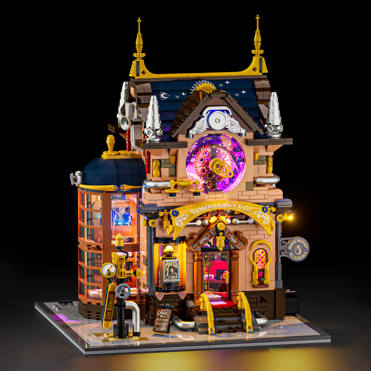 Boutique de magie steampunk lumineuse, vue principale