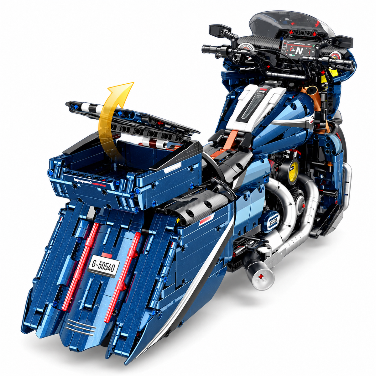 Moto de grand tourisme bleu nuit à sacoches, échelle 1:5