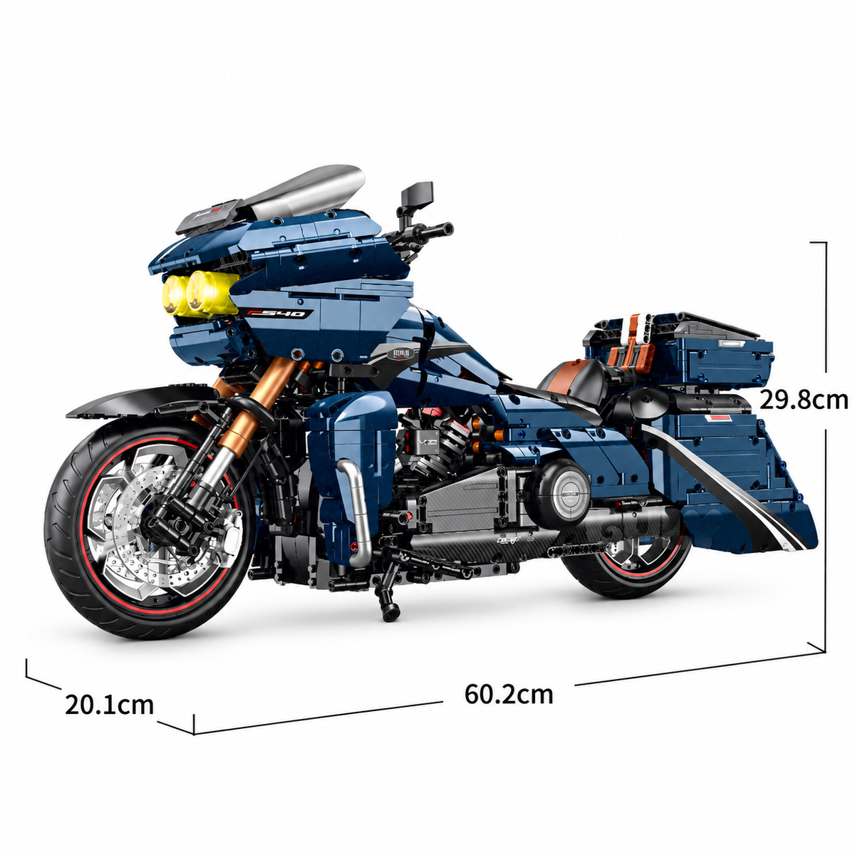 Moto de grand tourisme bleu nuit à sacoches, échelle 1:5