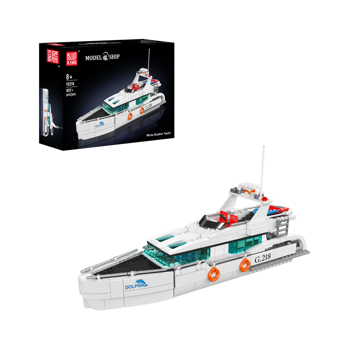 Yacht blanc à deux ponts, vue principale