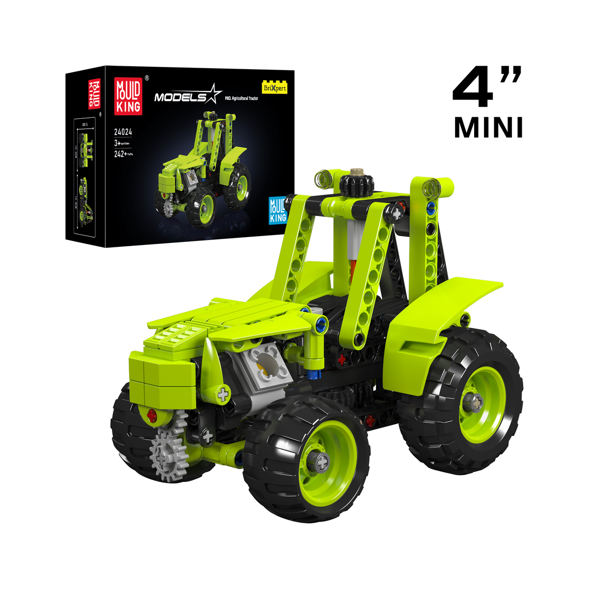 Petit tracteur vert à pelle avant, vue principale