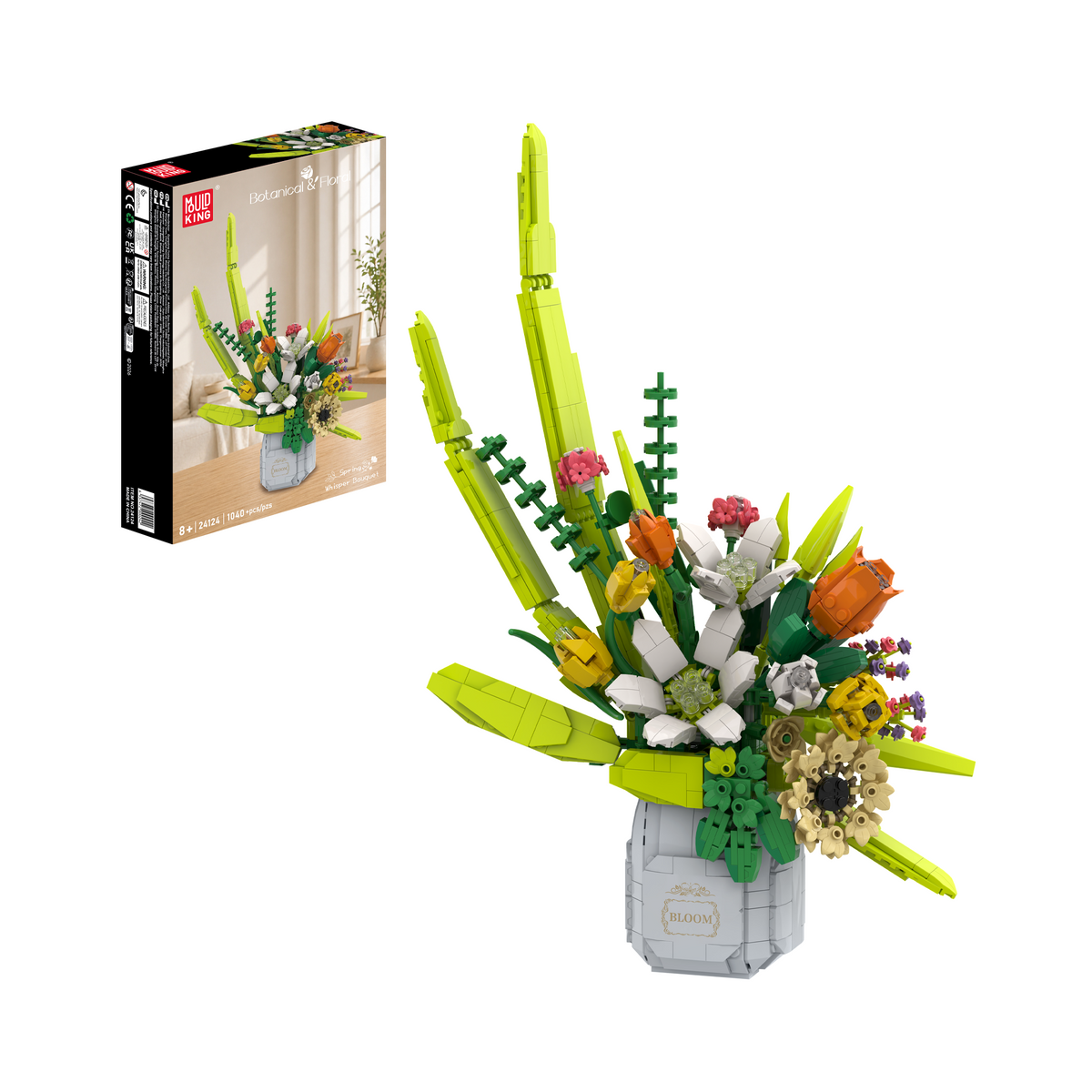 Bouquet de printemps dans son vase effet pierre, vue principale