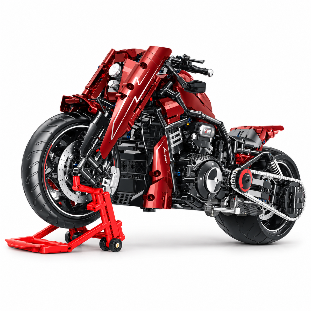 Superbike bicylindre rouge à boîte de vitesses, échelle 1:5