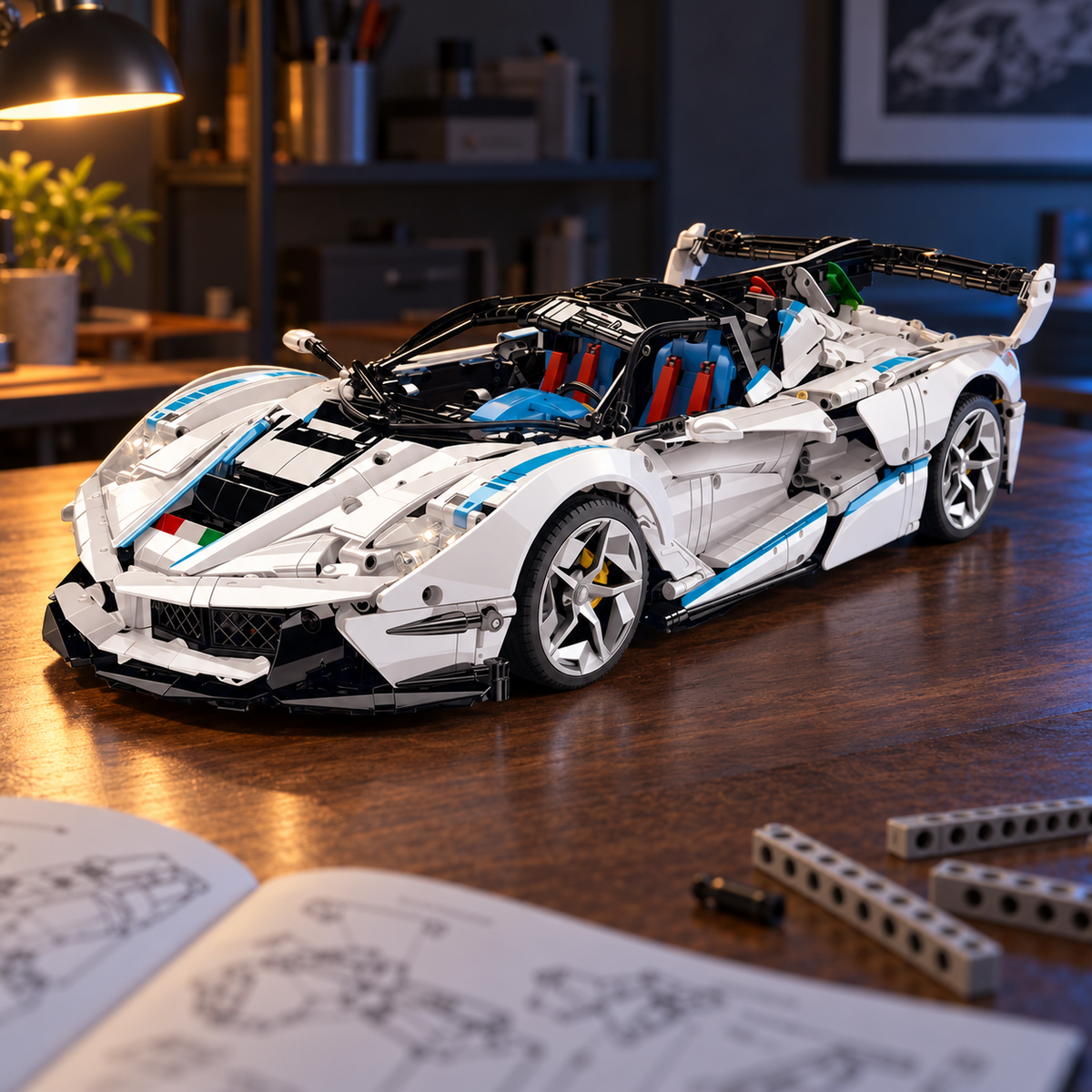 Hypercar de piste blanche et bleue 1:8
