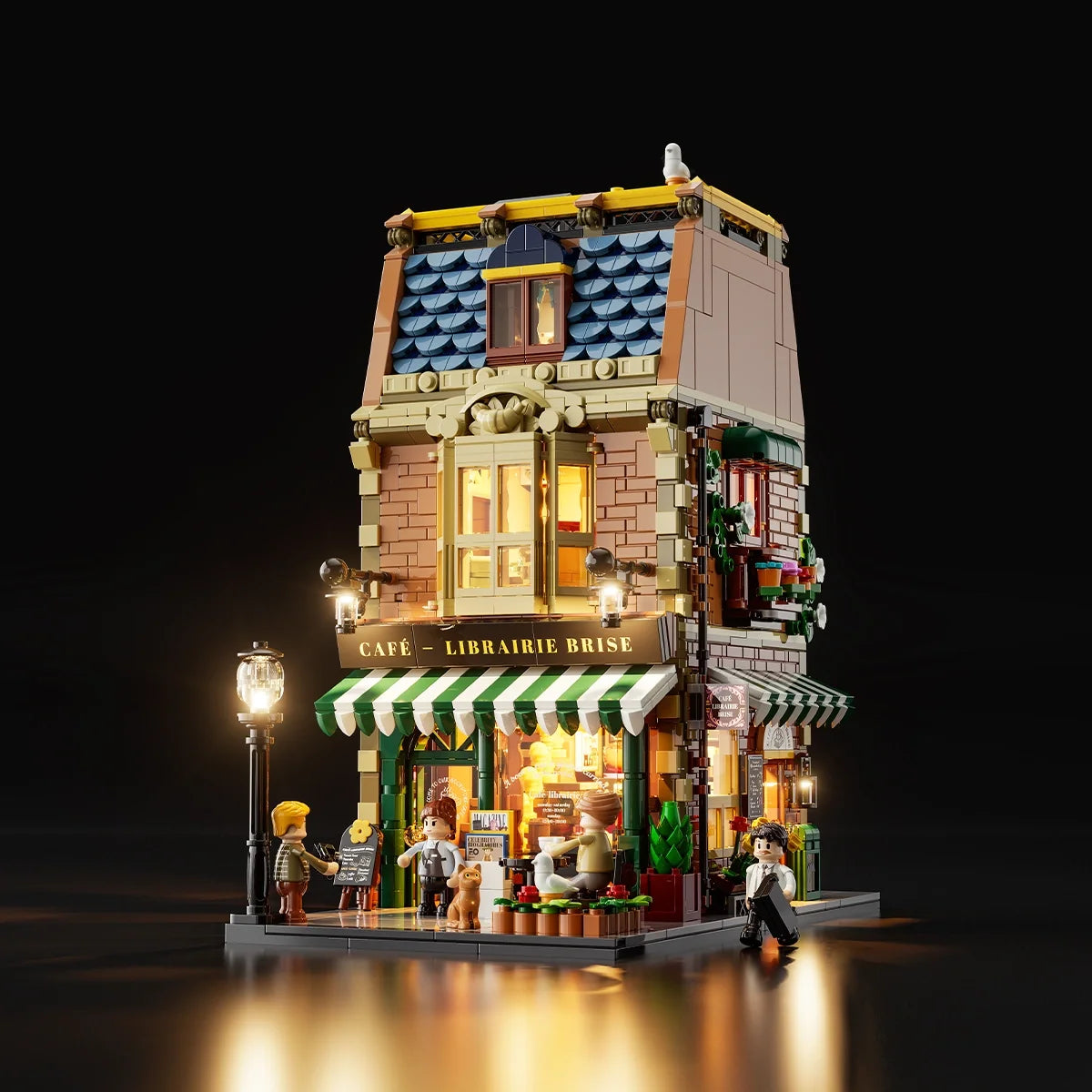 Café-librairie européen, avec lumières, vue principale