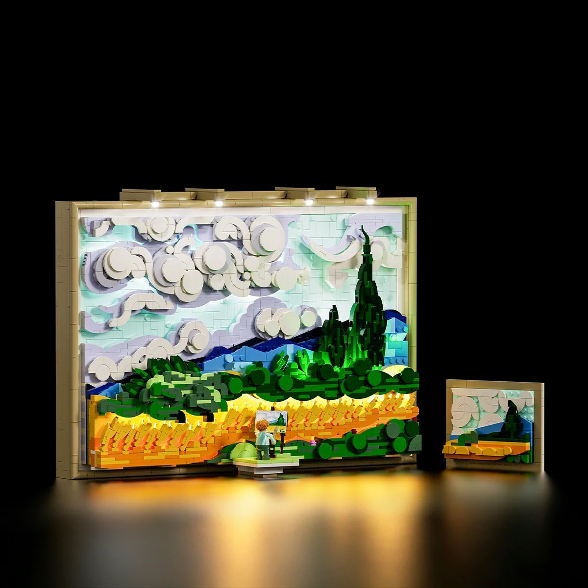 Tableau 3D Champ de blé aux cyprès, d'après Van Gogh, vue principale