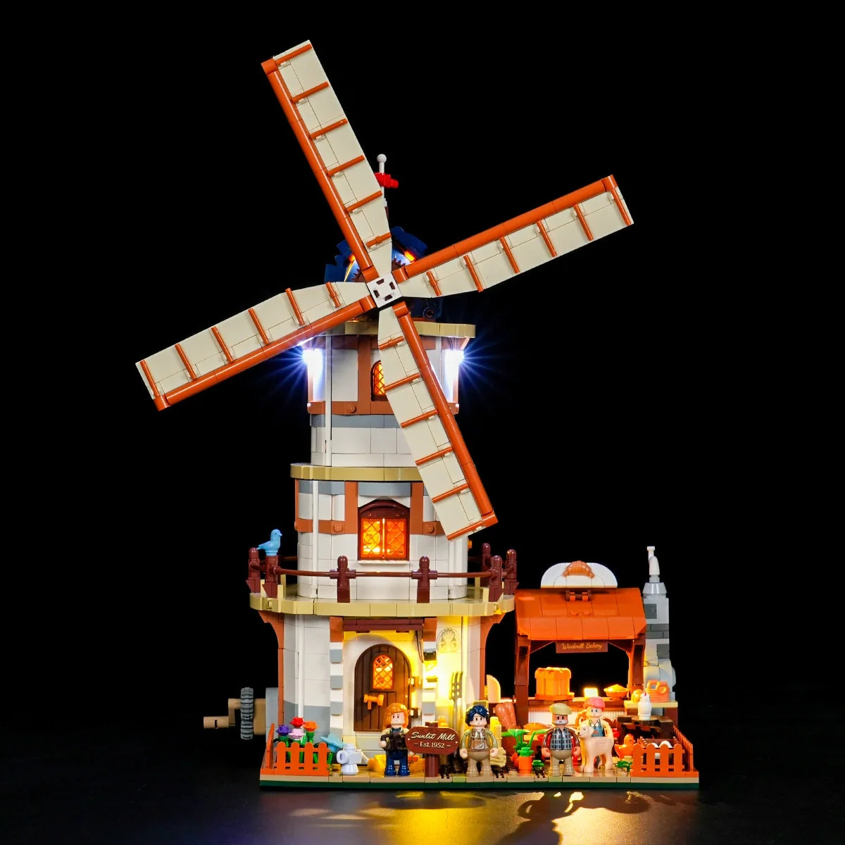 Moulin hollandais et sa boulangerie, avec lumières, vue principale
