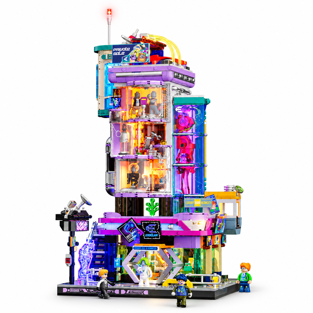 Galerie de mode de la ville futuriste, avec lumières, vue complémentaire 6, lumière harmonisée