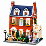 Maison de ville en briques rouges, avec lumières, vue complémentaire 3, lumière harmonisée