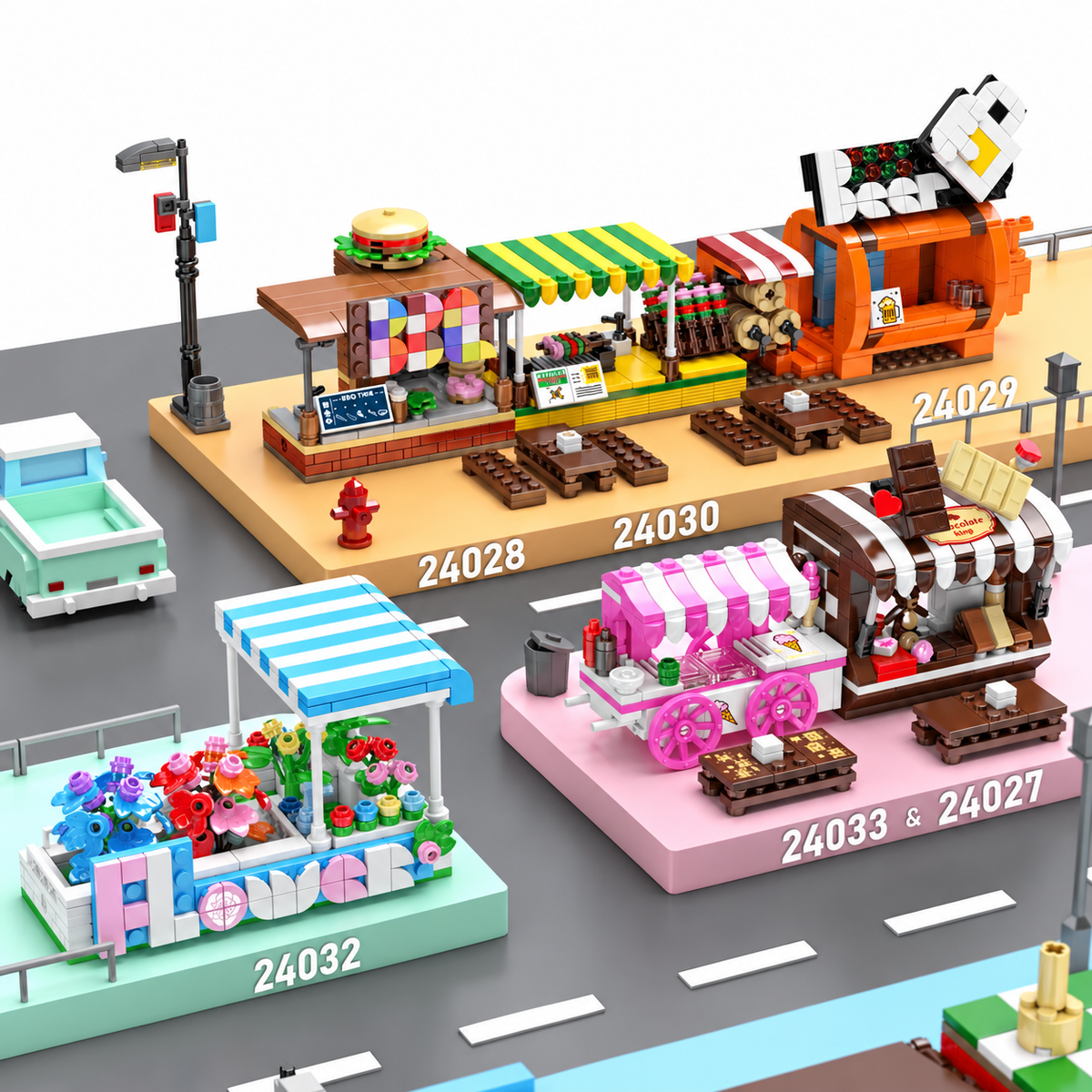 Mini façade de rue : chocolaterie et ses deux figurines, vue complémentaire 4, lumière harmonisée