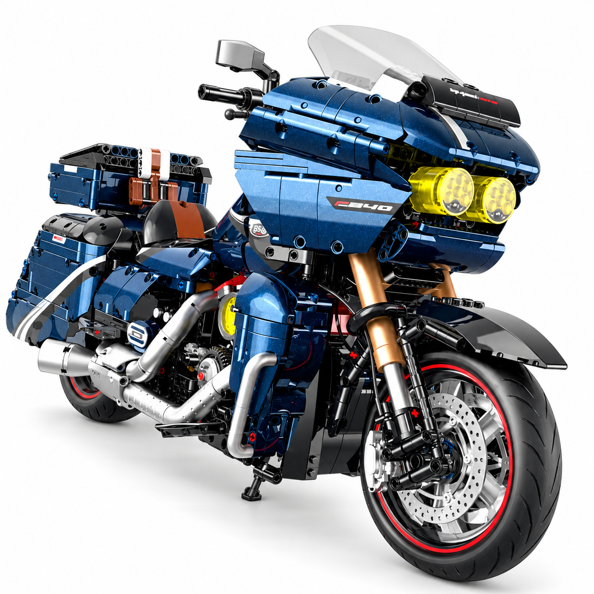 Moto de grand tourisme bleu nuit à sacoches, échelle 1:5