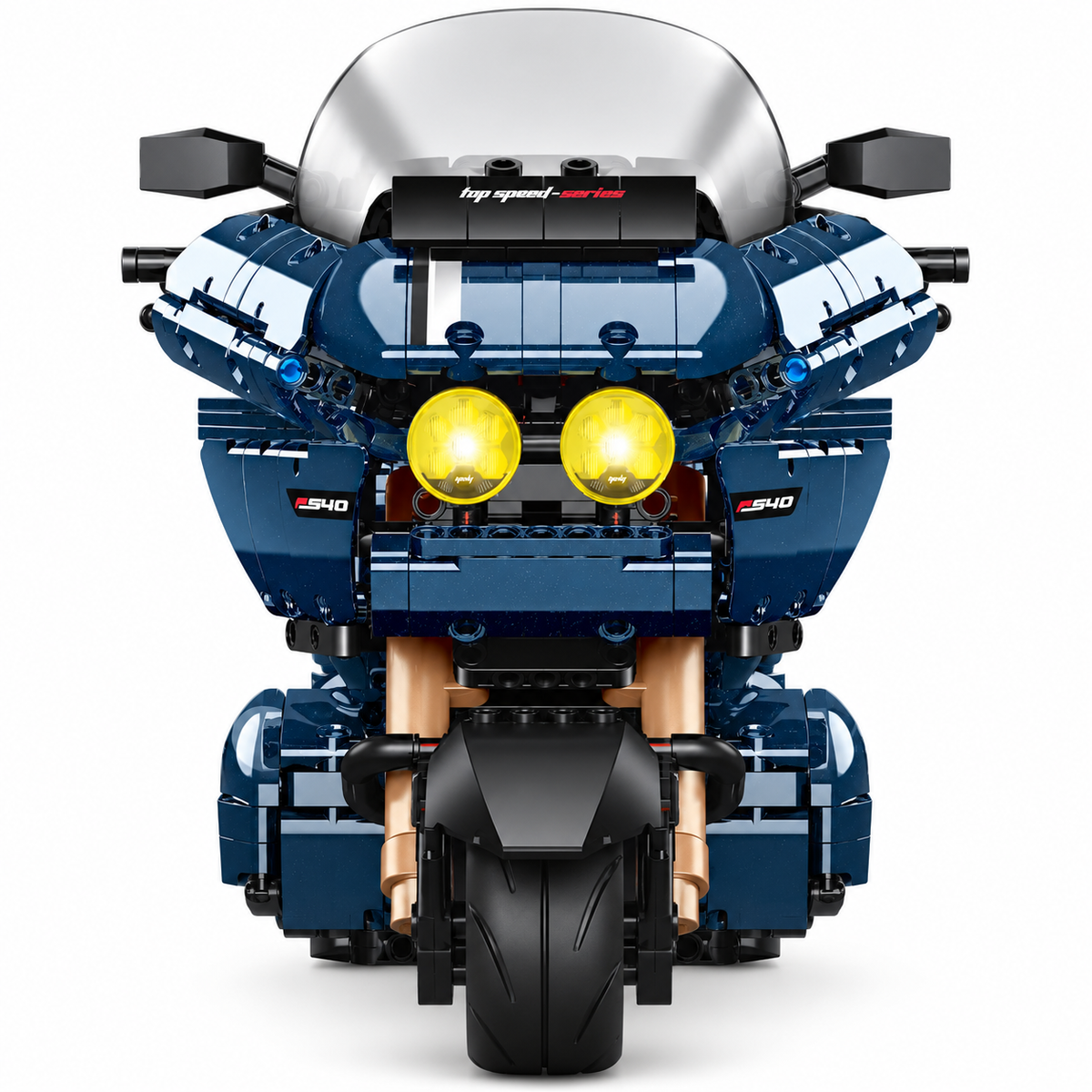 Moto de grand tourisme bleu nuit à sacoches, échelle 1:5