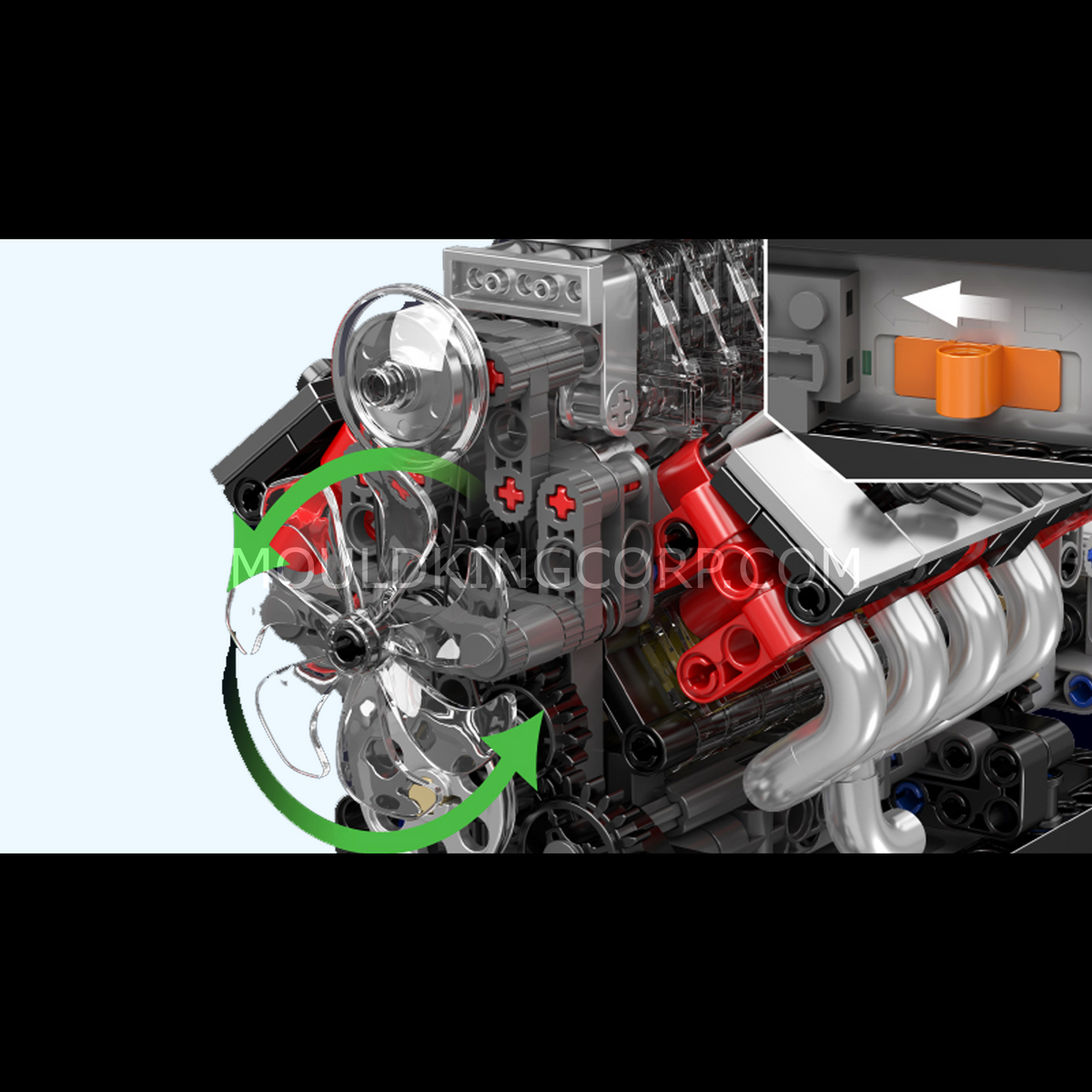 Moteur V8 à compresseur et boîte de vitesses, maquette motorisée, vue 3