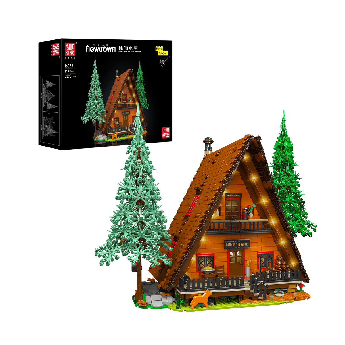 Chalet dans les bois, avec lumières, vue principale