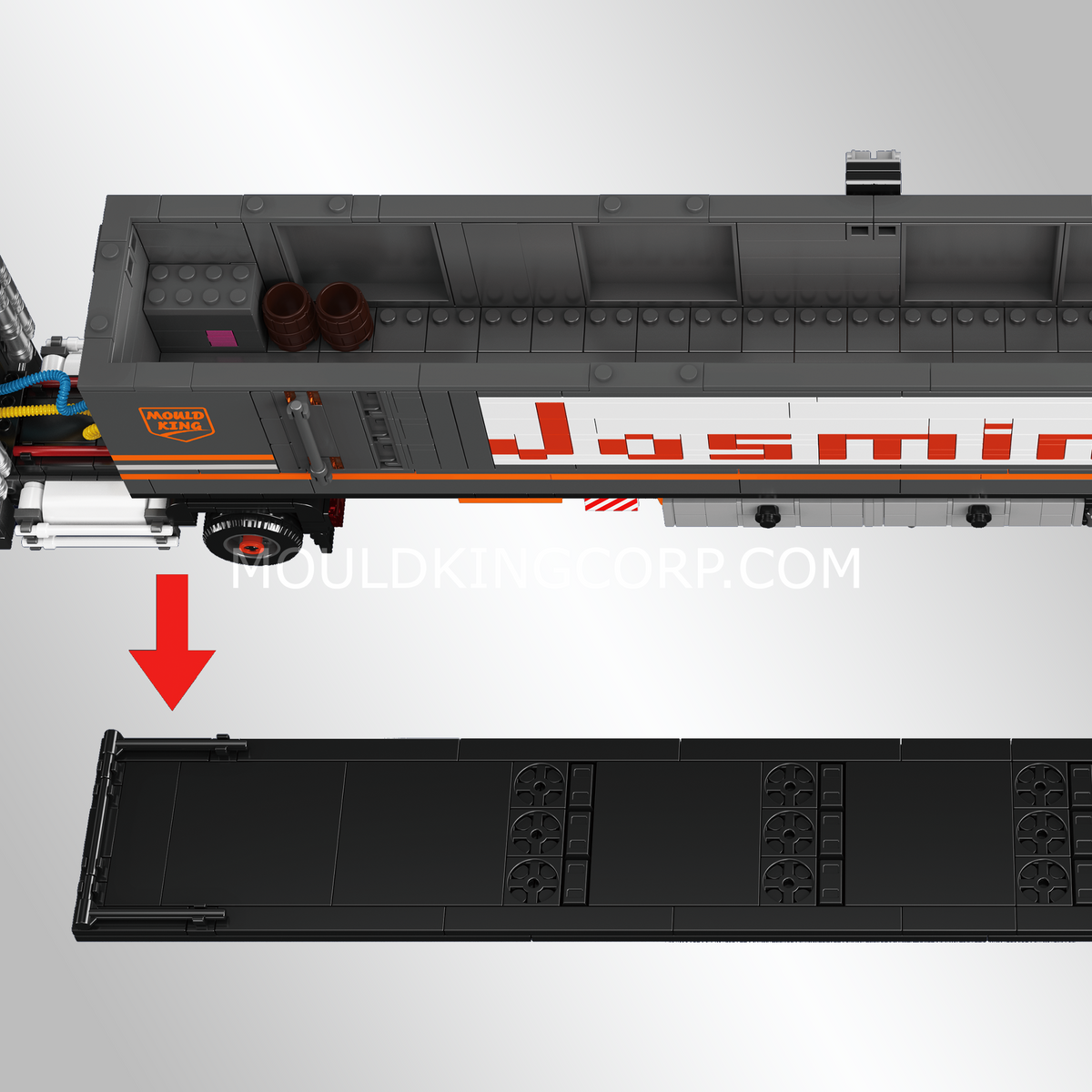 Camion à cabine avancée et remorque conteneur, vue 2