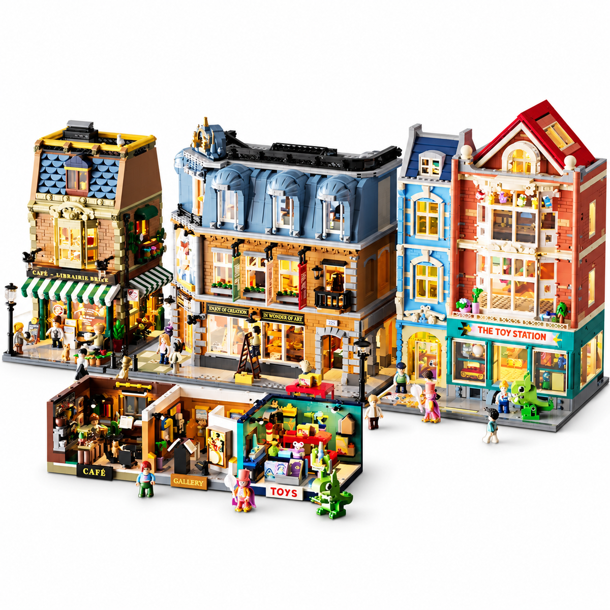 Petit café-librairie en boîte, avec lumières, vue complémentaire 2, lumière harmonisée