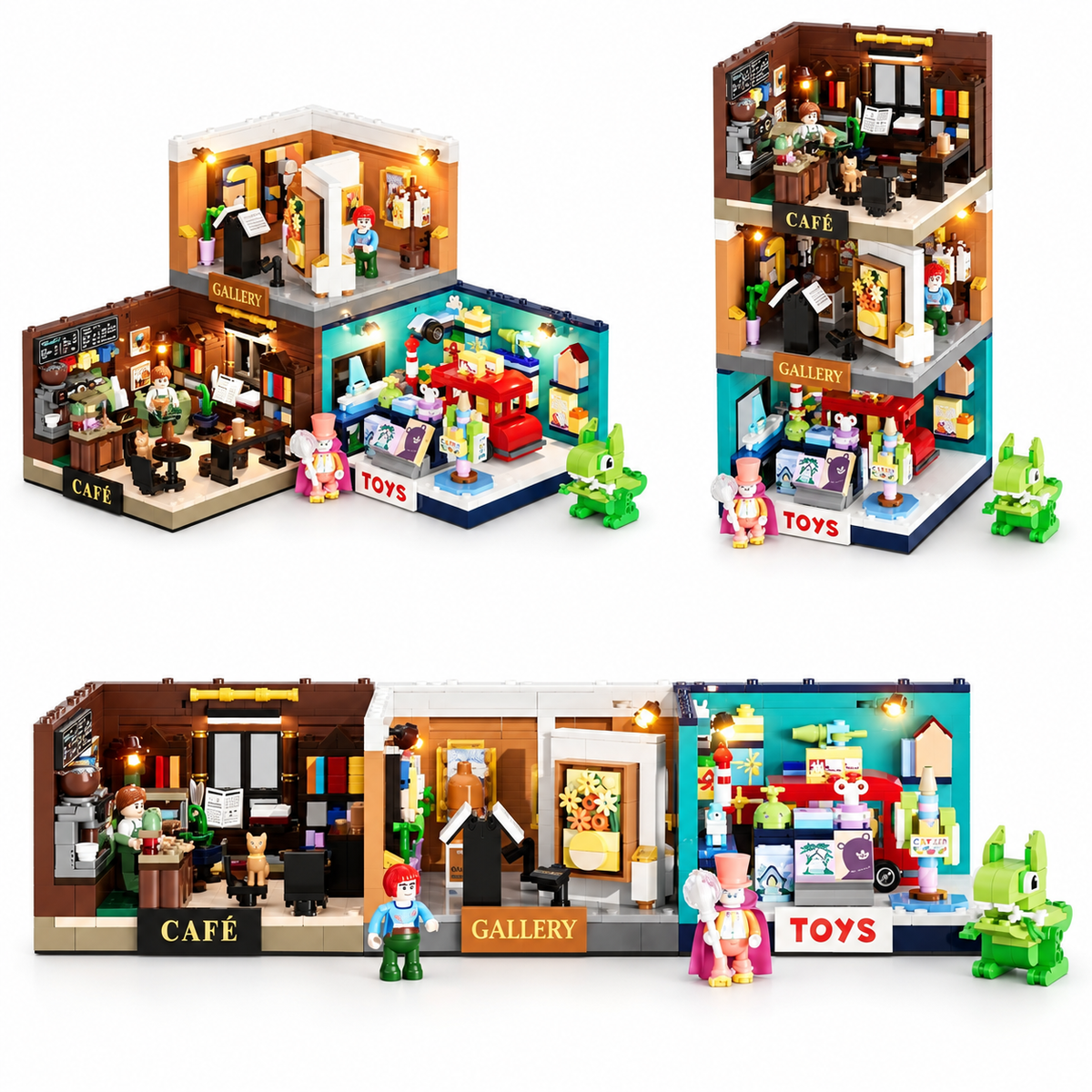 Petit café-librairie en boîte, avec lumières, vue complémentaire 3, lumière harmonisée