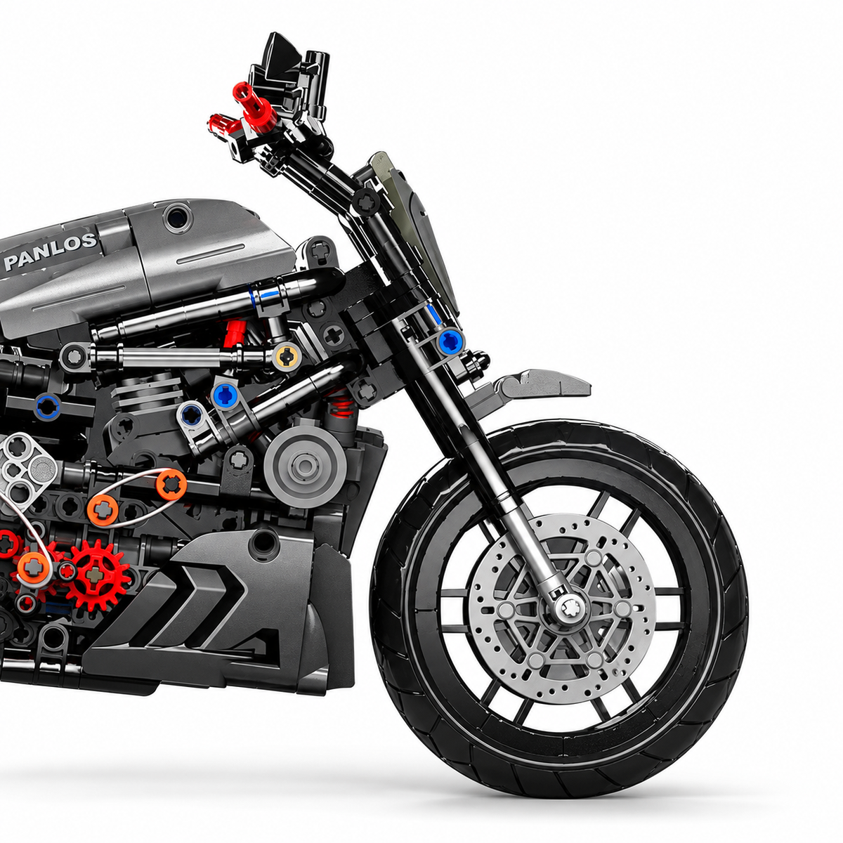 Moto roadster grise — gros plan avant distinct
