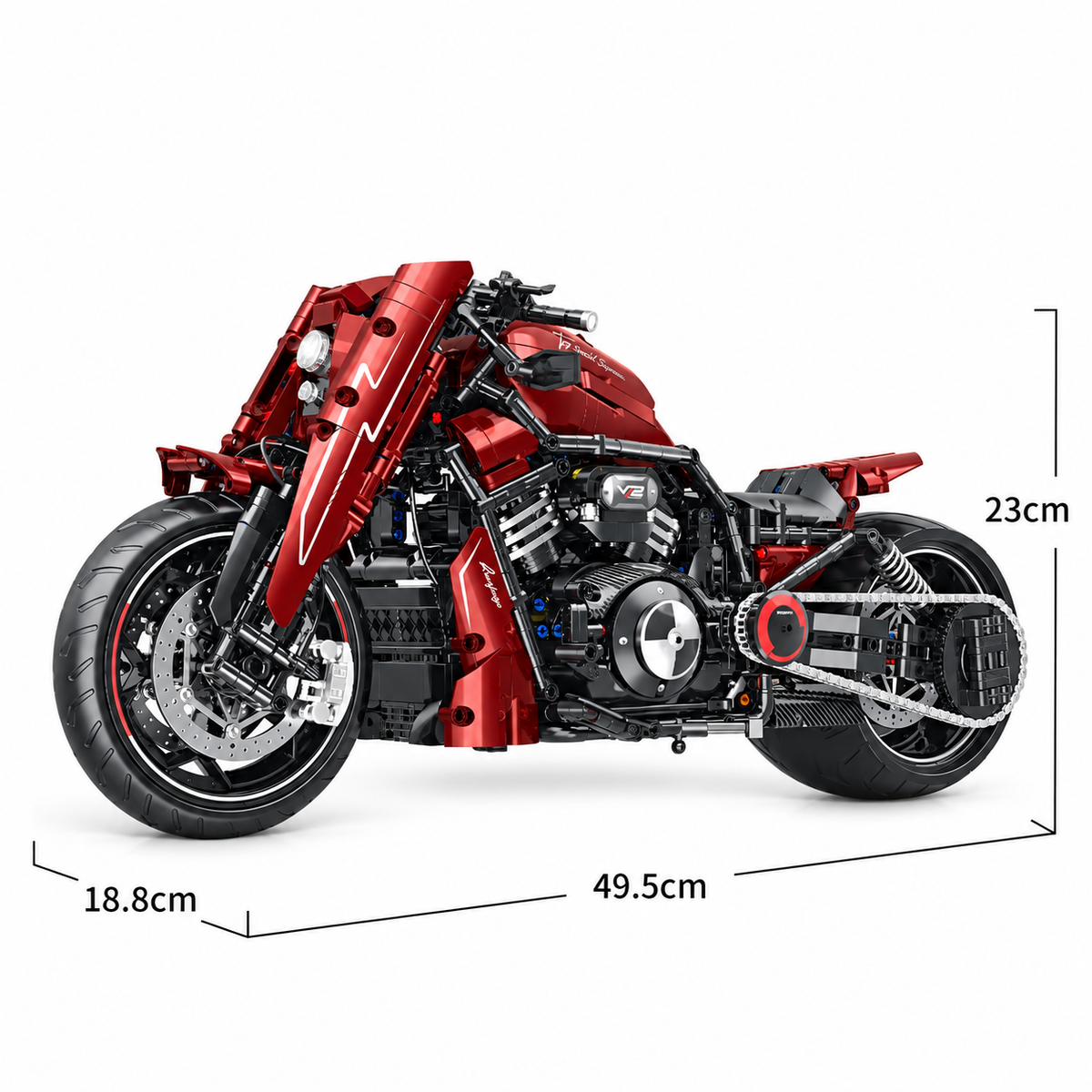 Superbike bicylindre rouge à boîte de vitesses, échelle 1:5