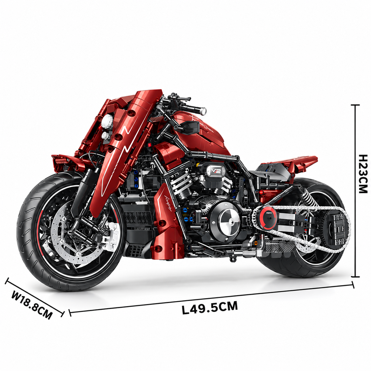 Superbike bicylindre rouge à boîte de vitesses, échelle 1:5