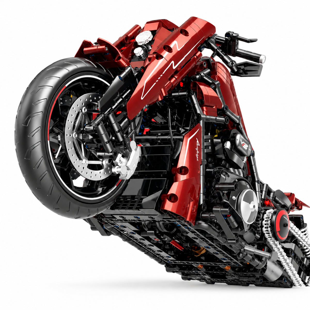 Superbike bicylindre rouge à boîte de vitesses, échelle 1:5