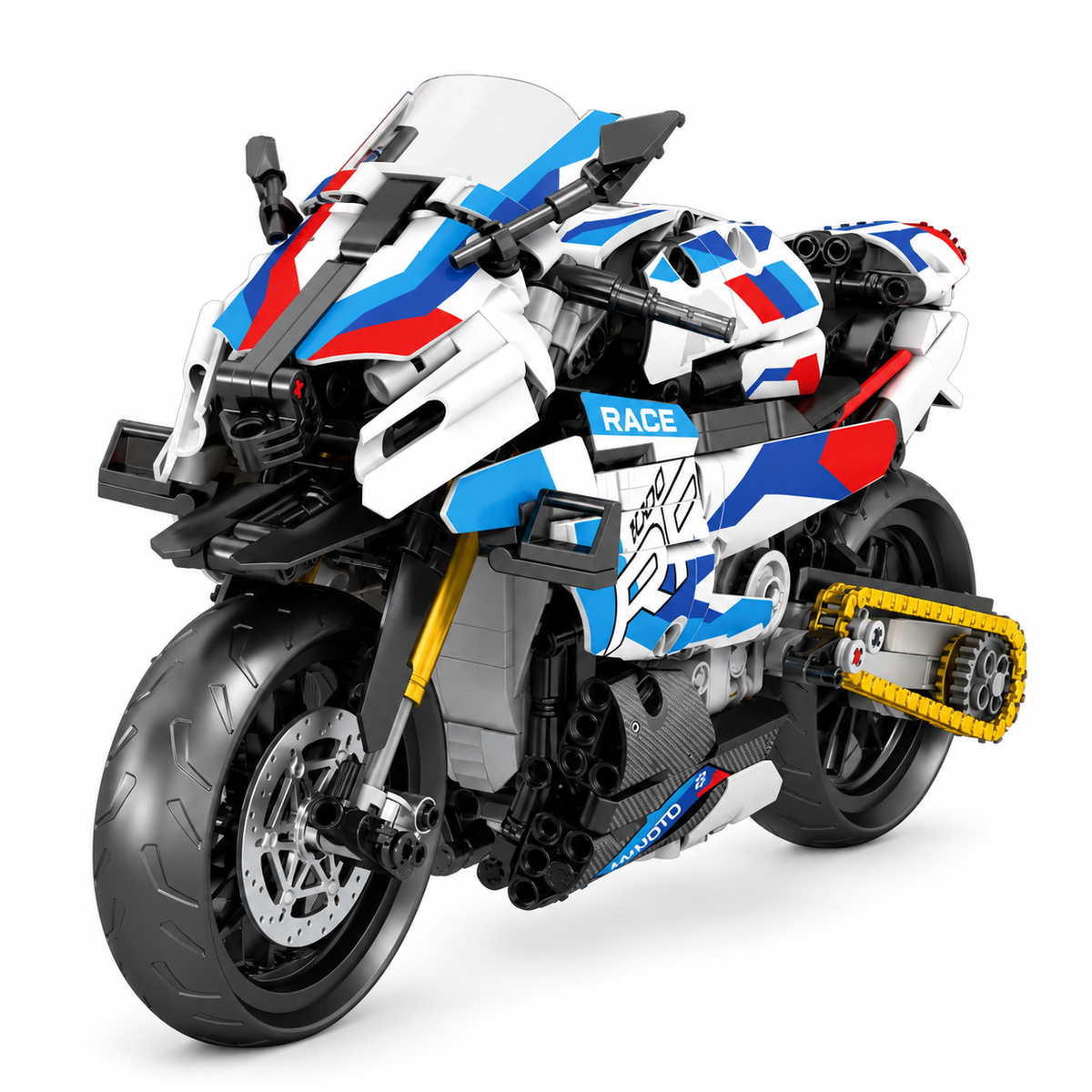 Superbike de course bleu, blanc et rouge, échelle 1:8