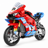 Superbike de course rouge et bleu à ailerons, échelle 1:5