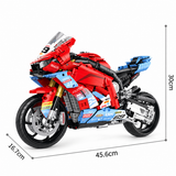 Superbike de course rouge et bleu à ailerons, échelle 1:5