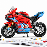 Superbike de course rouge et bleu à ailerons, échelle 1:5