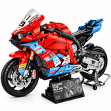 Superbike de course rouge et bleu à ailerons, échelle 1:5