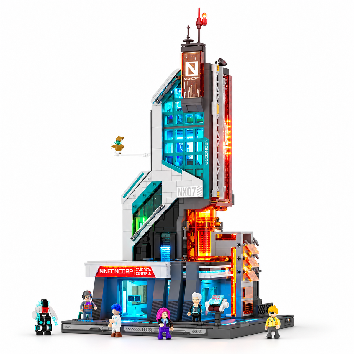 Tour high-tech de la ville futuriste, avec lumières, vue complémentaire 3, lumière harmonisée
