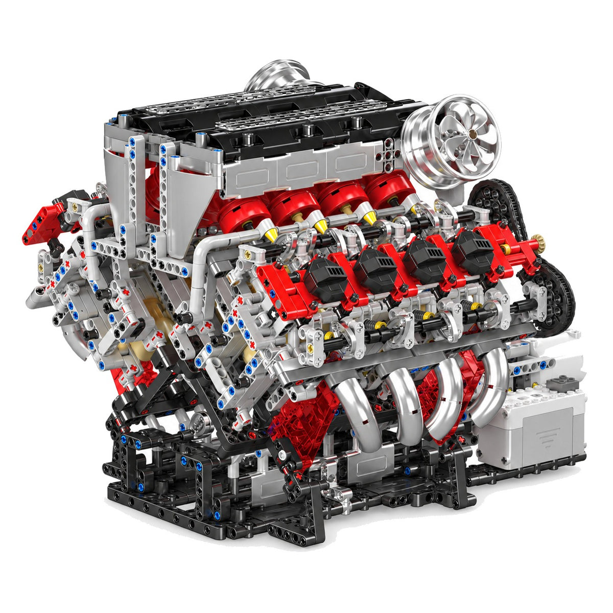 Moteur V8 motorisé en briques, vue de trois quarts avant