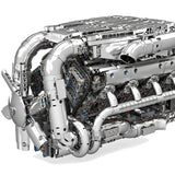 Détail de moteur et boîte de vitesses d'hypercar, maquette motorisée