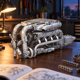 Ambiance – Moteur et boîte de vitesses d'hypercar, maquette motorisée sur l'établi, notice et pièces