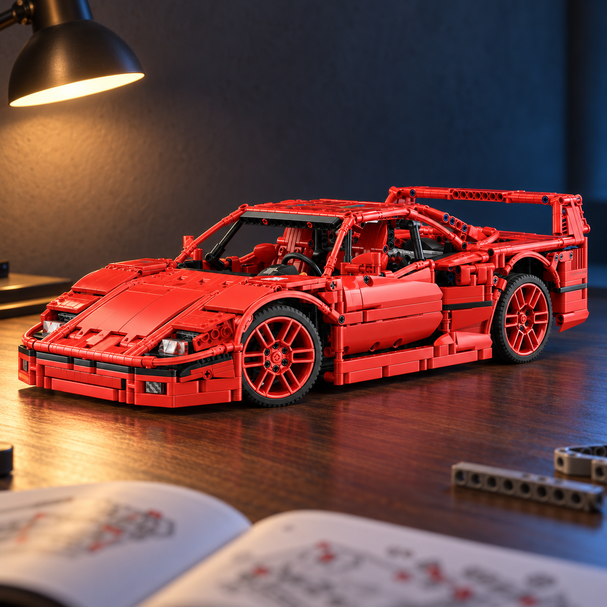 Ambiance – Voiture de course légendaire télécommandée 1:10, V8 biturbo sur l'établi, notice et pièces